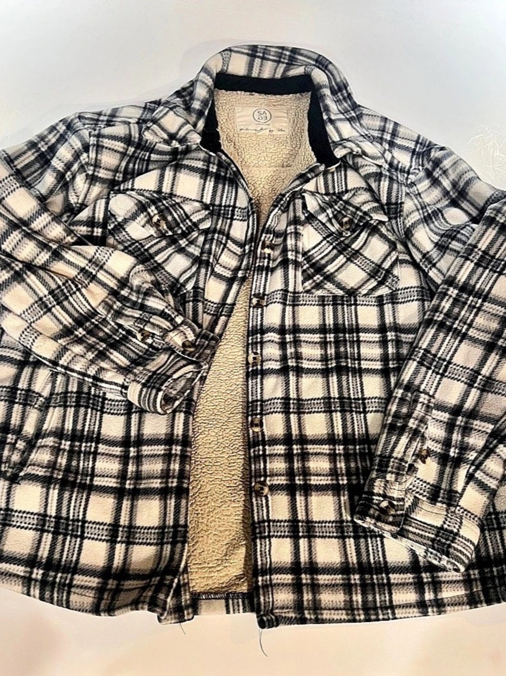 Sage Collective Women's Plaid Sherpa Lined Fleece Shirt Jacket